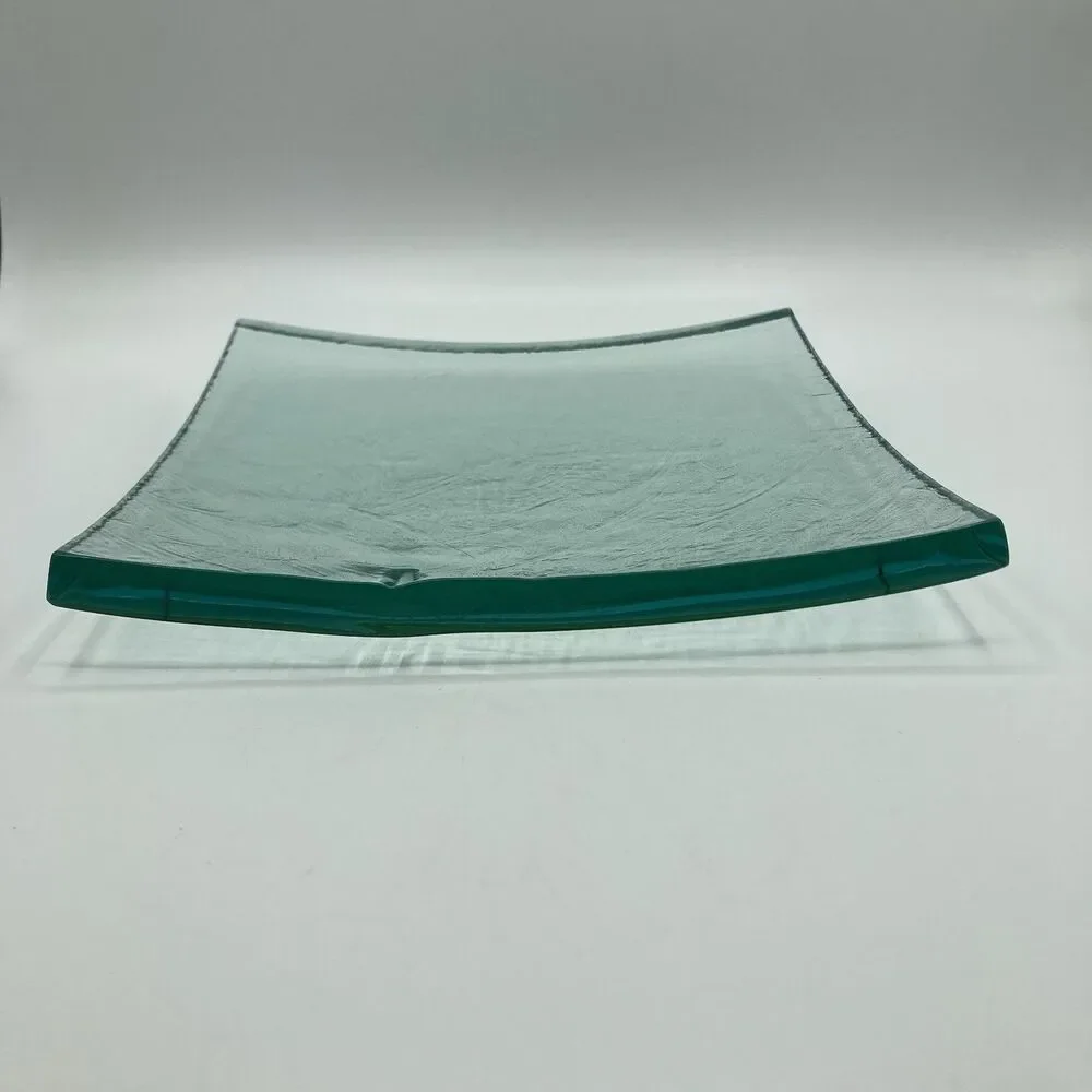 Vintage Annieglass Slab Platter Tray Modernist Art Glass Signed Green 8” Square